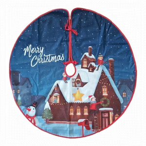 NWOT Medium "Merry Christmas" Tree Skirt With Decorative House & Snowman Scene
